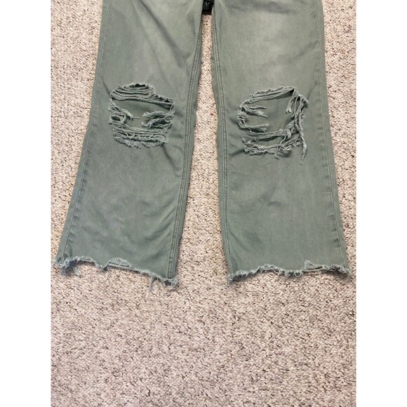 Vervet Super High Rise 90s Vintage Crop Flare Distressed Raw Hem Green 30 - Picture 4 of 7
